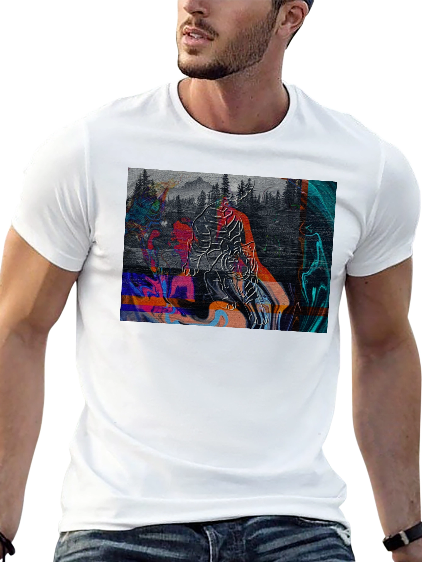 Abstract Tiger Graphic Black Tee
