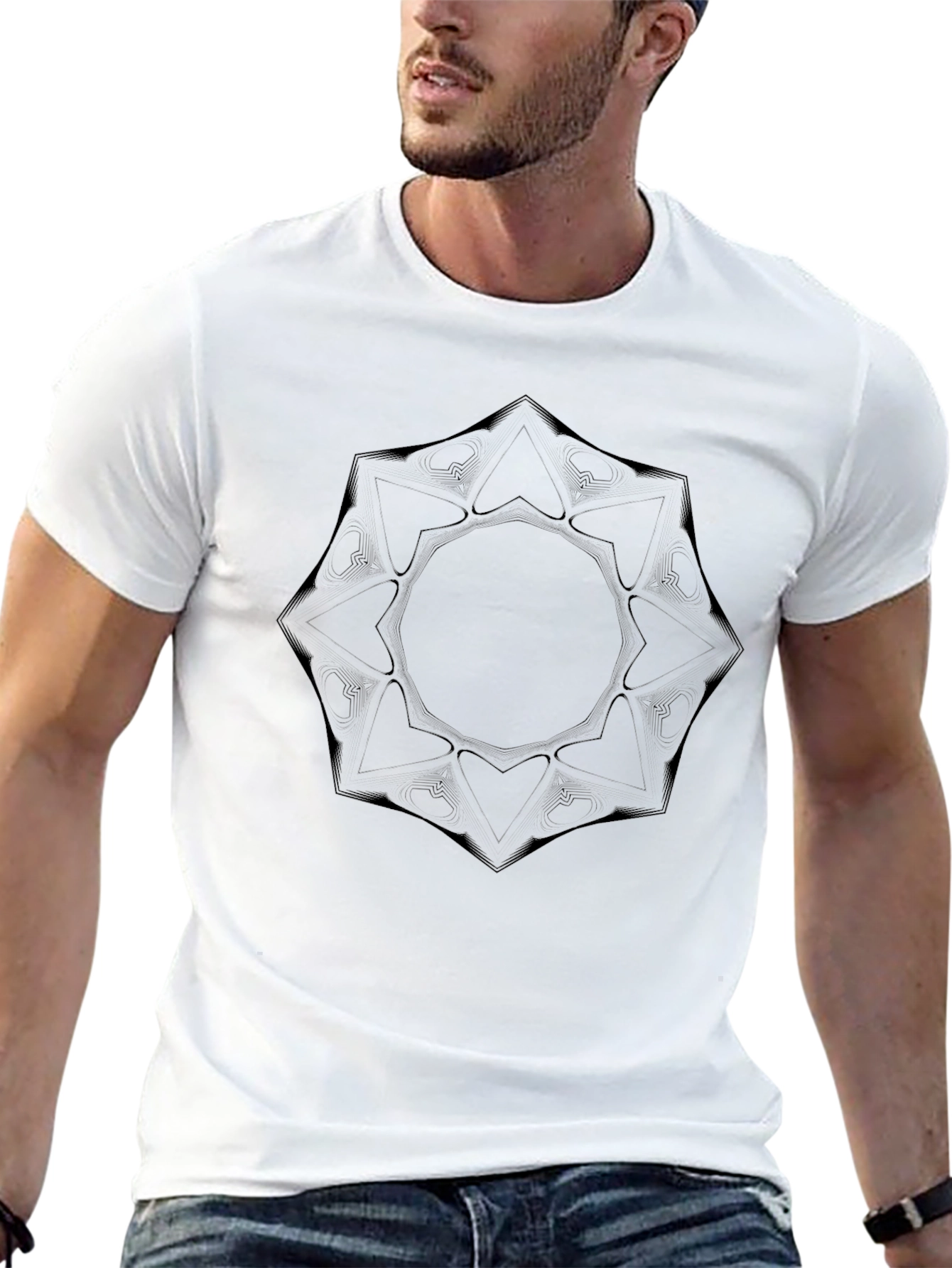 Mens Black Graphic Tee - Abstract Geometric Design