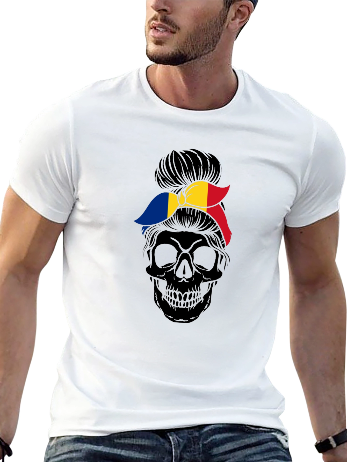 Skull with Romania Flag Bandana T-Shirt