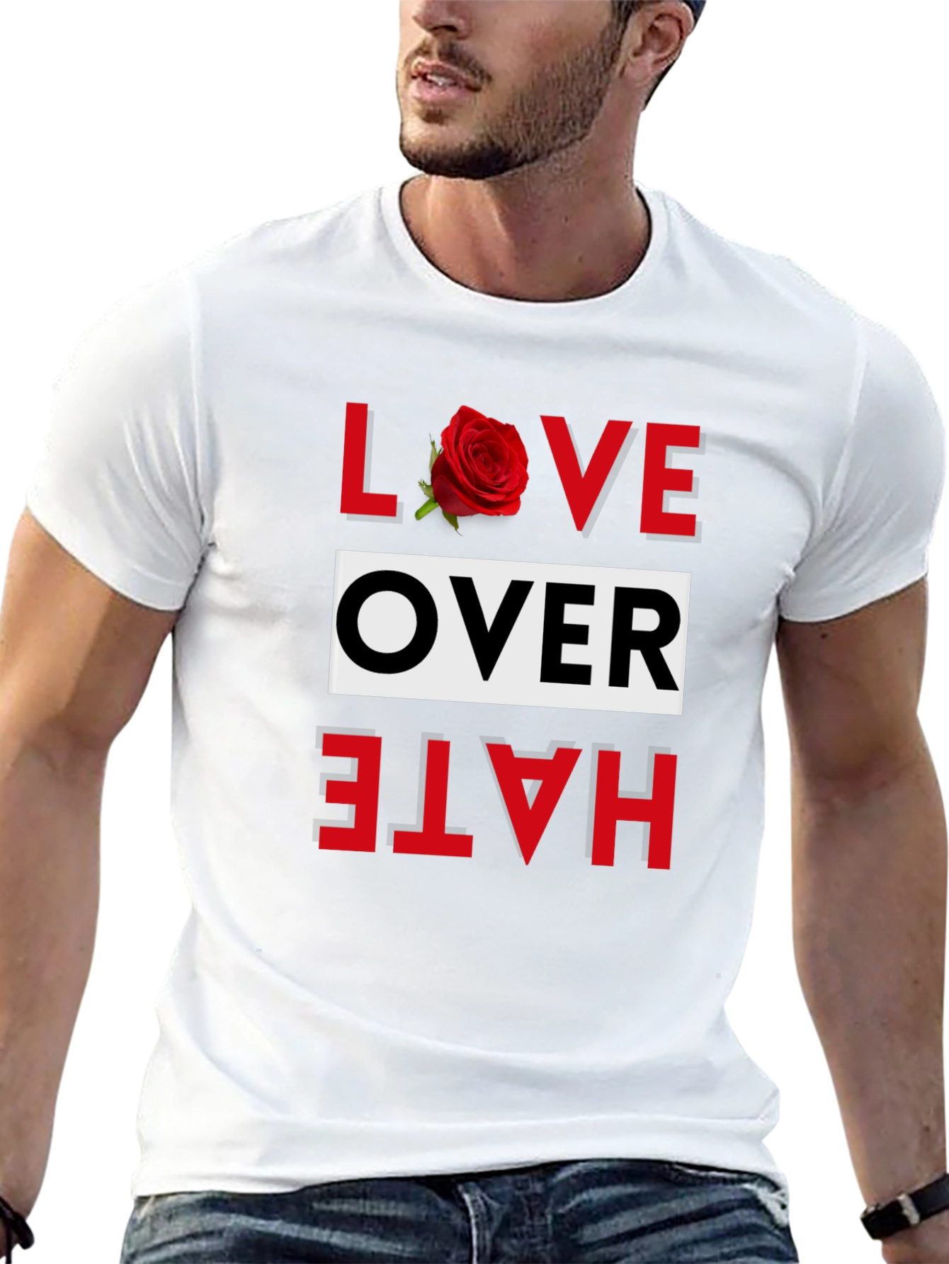 Love Over Hate Graphic Tee - Black Cotton Blend