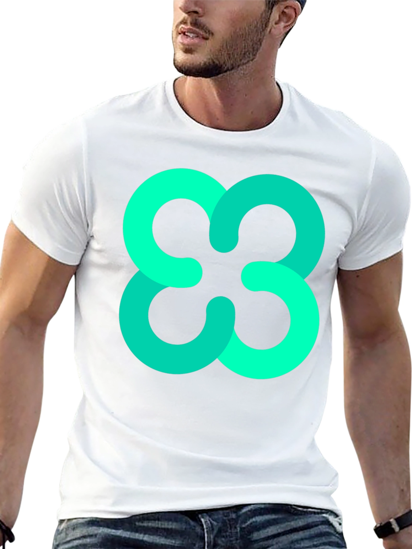 Abstract Teal Cloverleaf Graphic Black T-Shirt