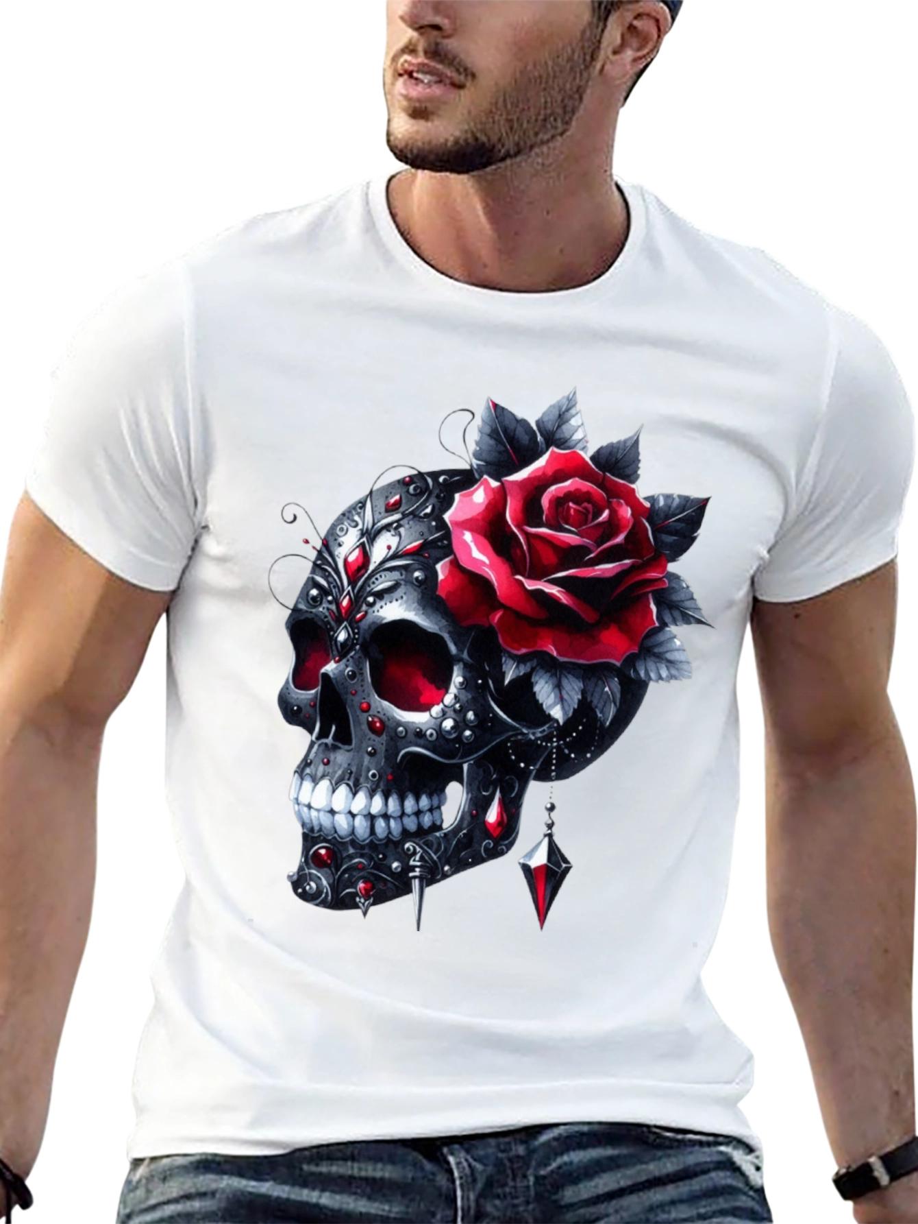 Skull & Rose Graphic T-Shirt - Edgy Style