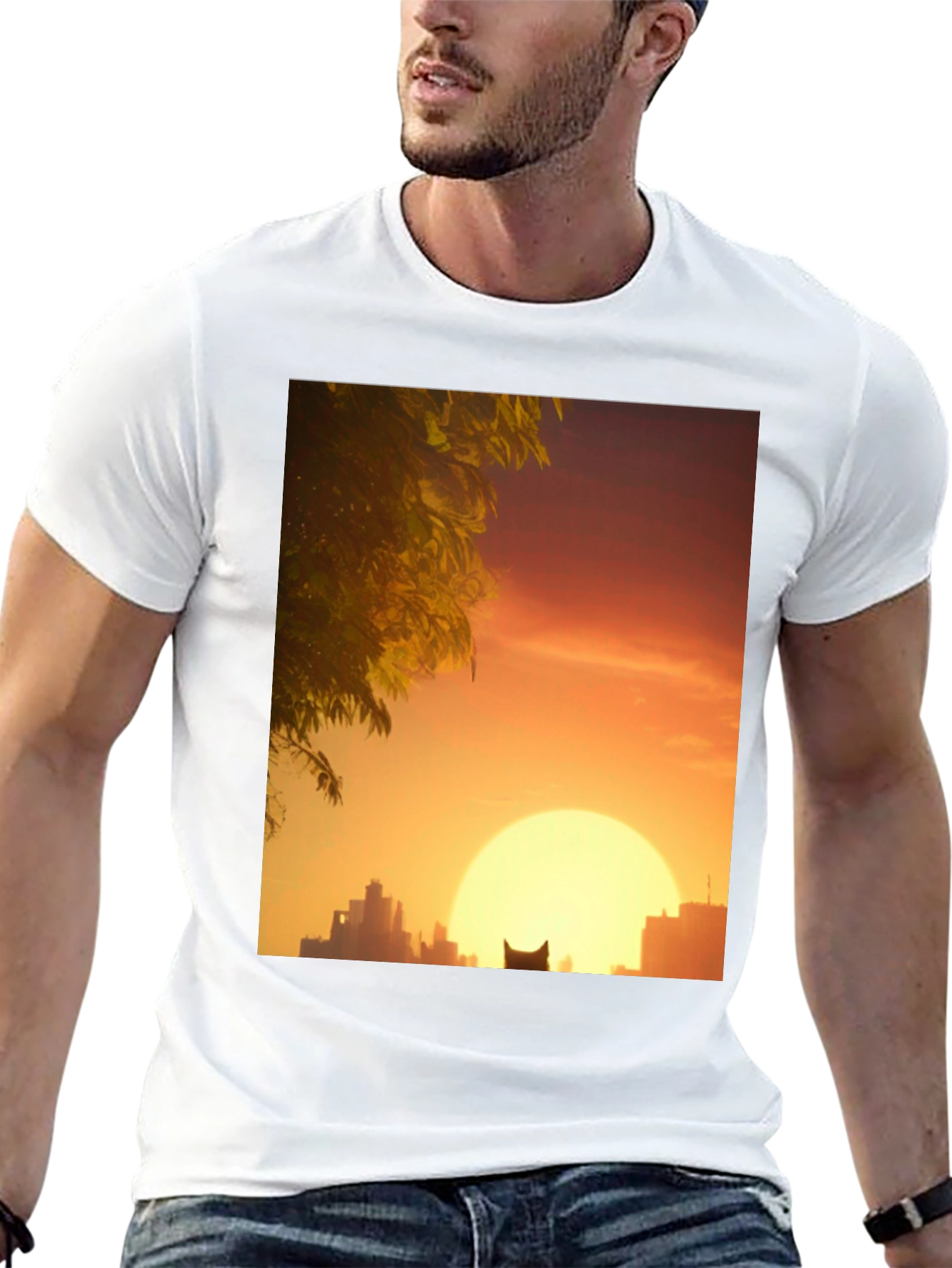 Sunset City Cat Black T-Shirt