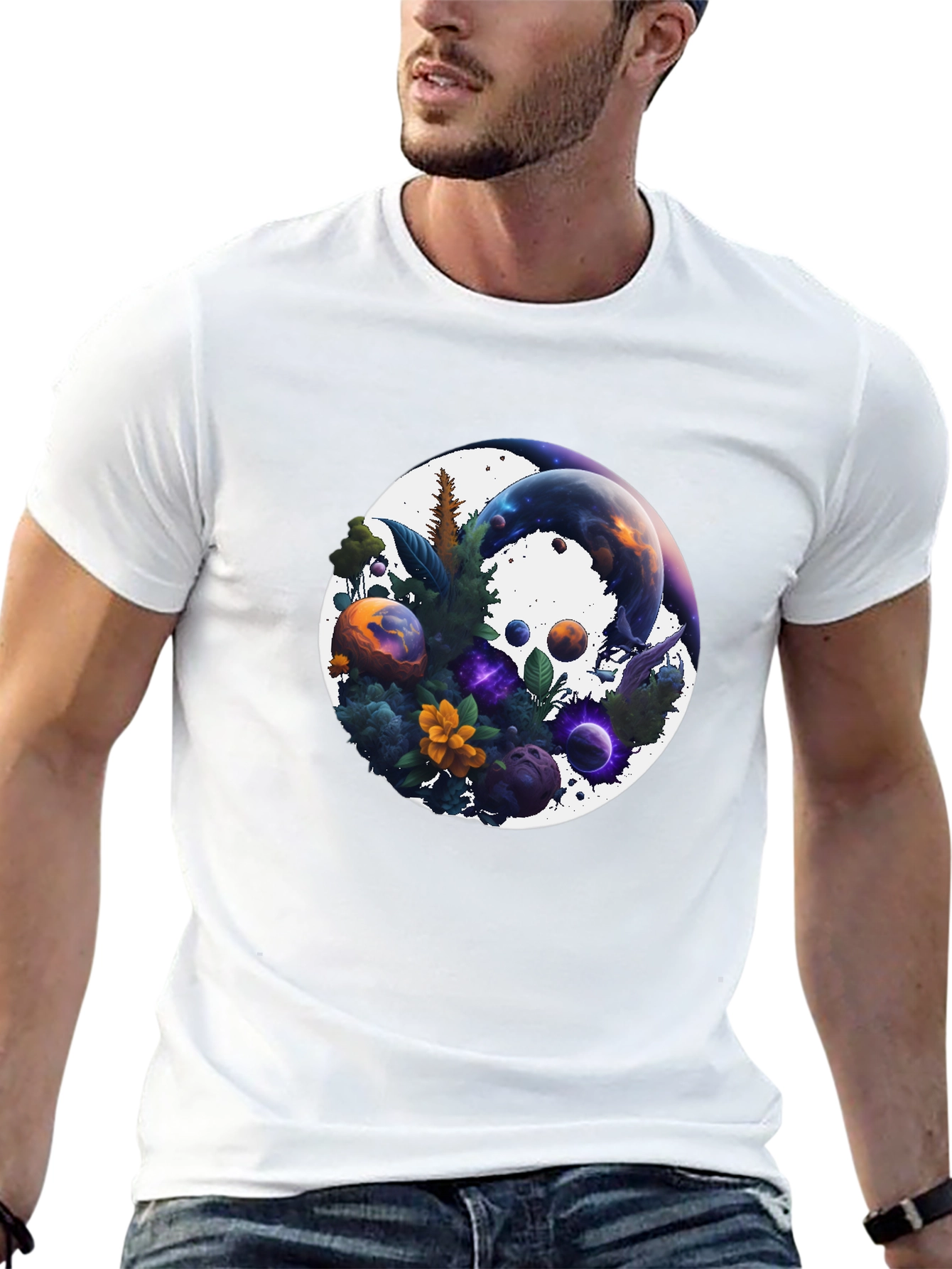 Cosmic Garden T-Shirt - Nature & Space Fusion