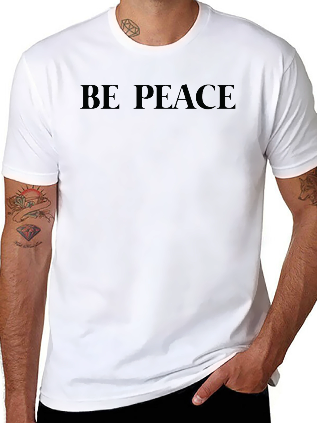 Be Peace Graphic Tee - Black Crew Neck T-Shirt
