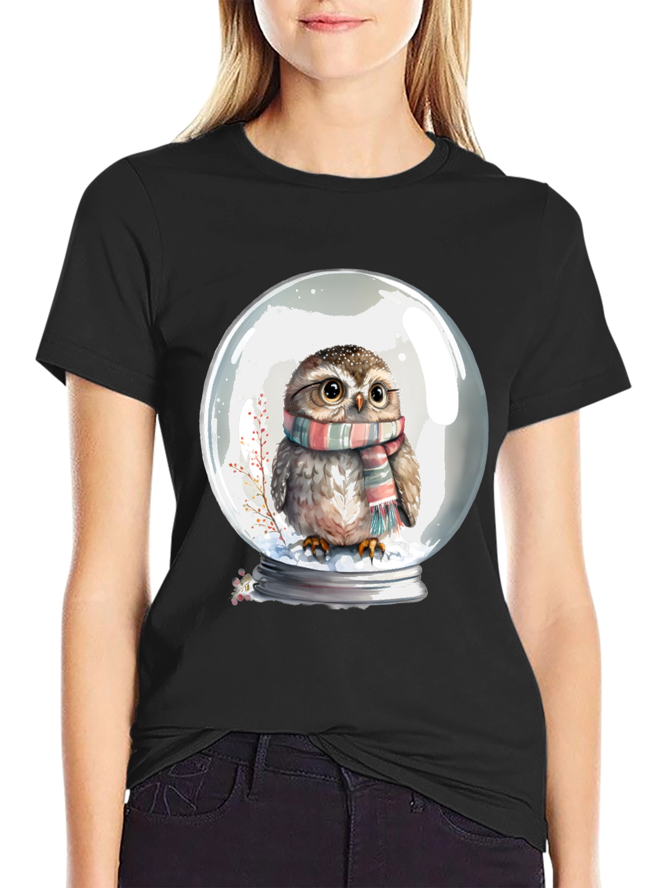 Snow Globe Owl Graphic Tee - Cute Animal Shirt