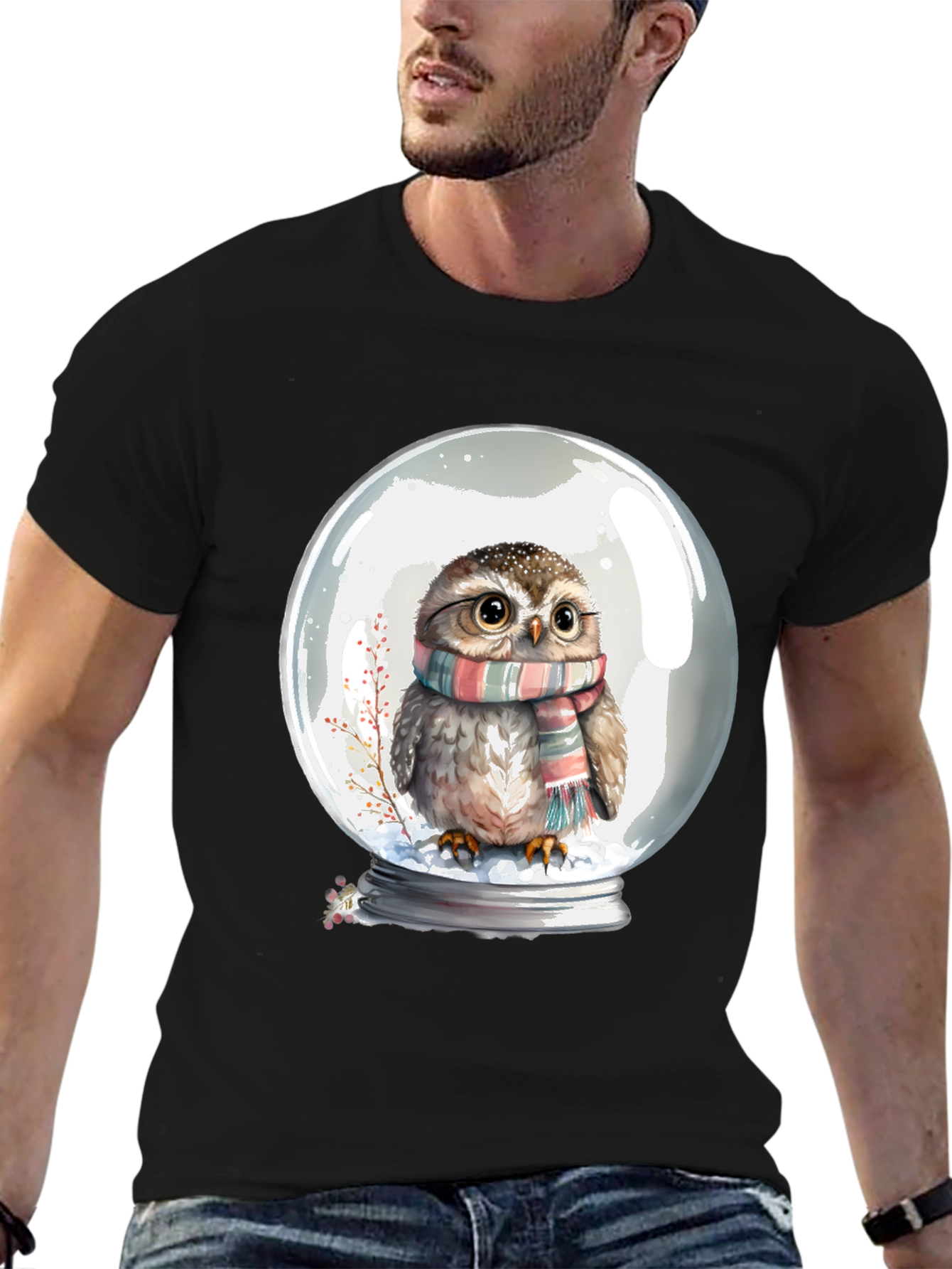 Snow Globe Owl Graphic Tee - Cute Animal Shirt