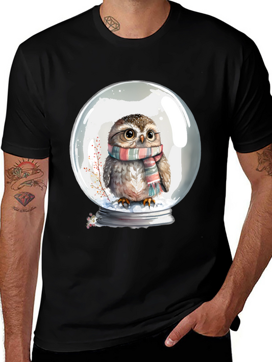 Snow Globe Owl Graphic Tee - Cute Animal Shirt