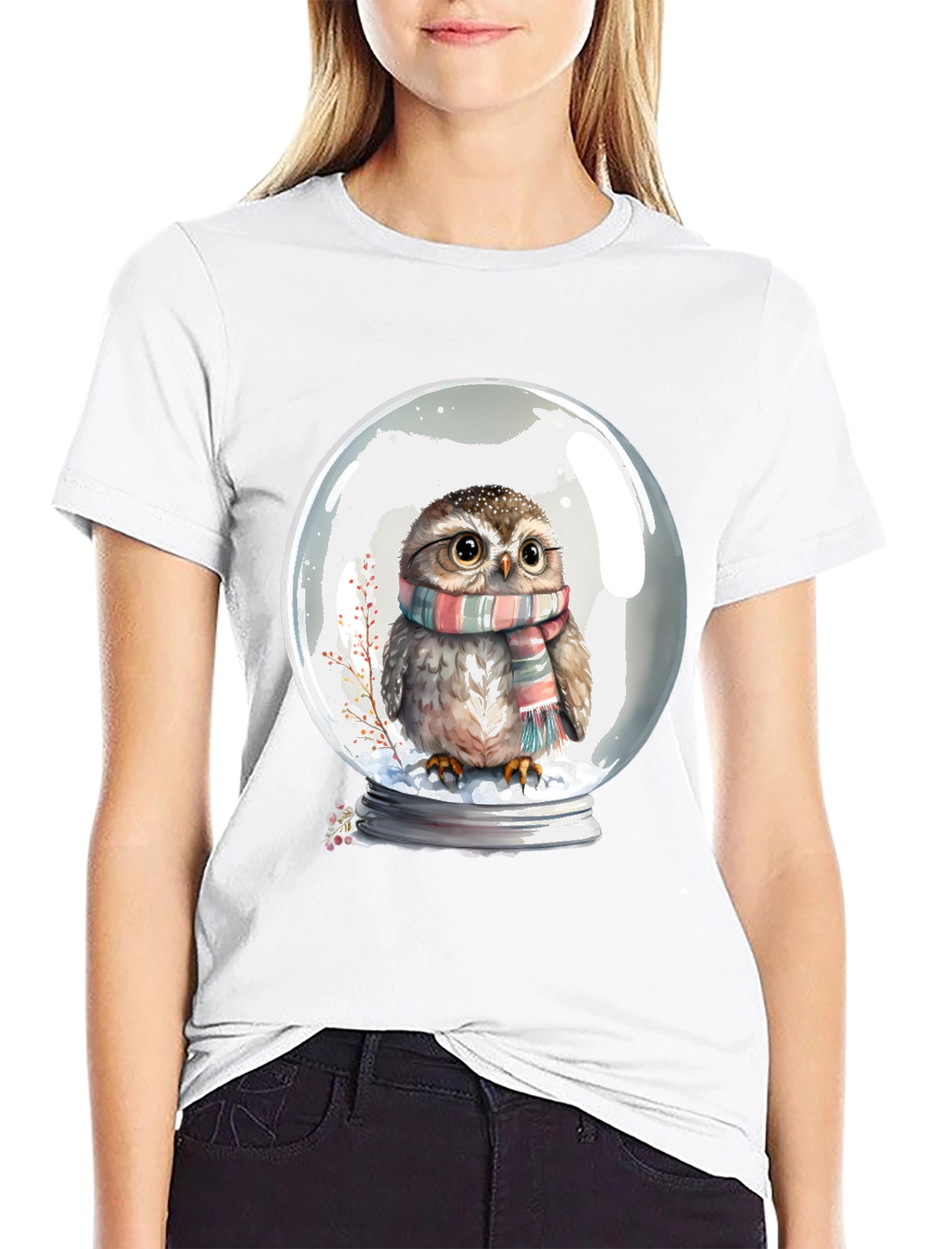 Snow Globe Owl Graphic Tee - Cute Animal Shirt