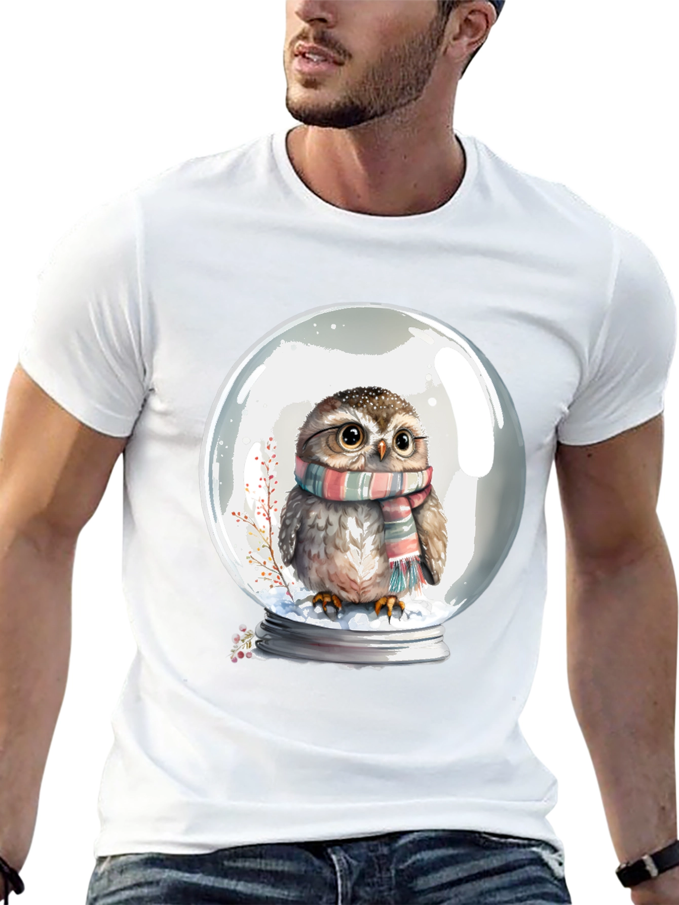 Snow Globe Owl Graphic Tee - Cute Animal Shirt