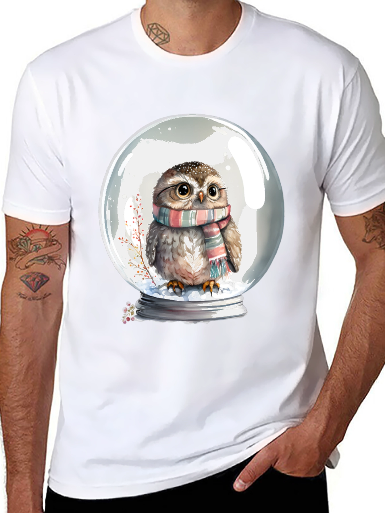 Snow Globe Owl Graphic Tee - Cute Animal Shirt