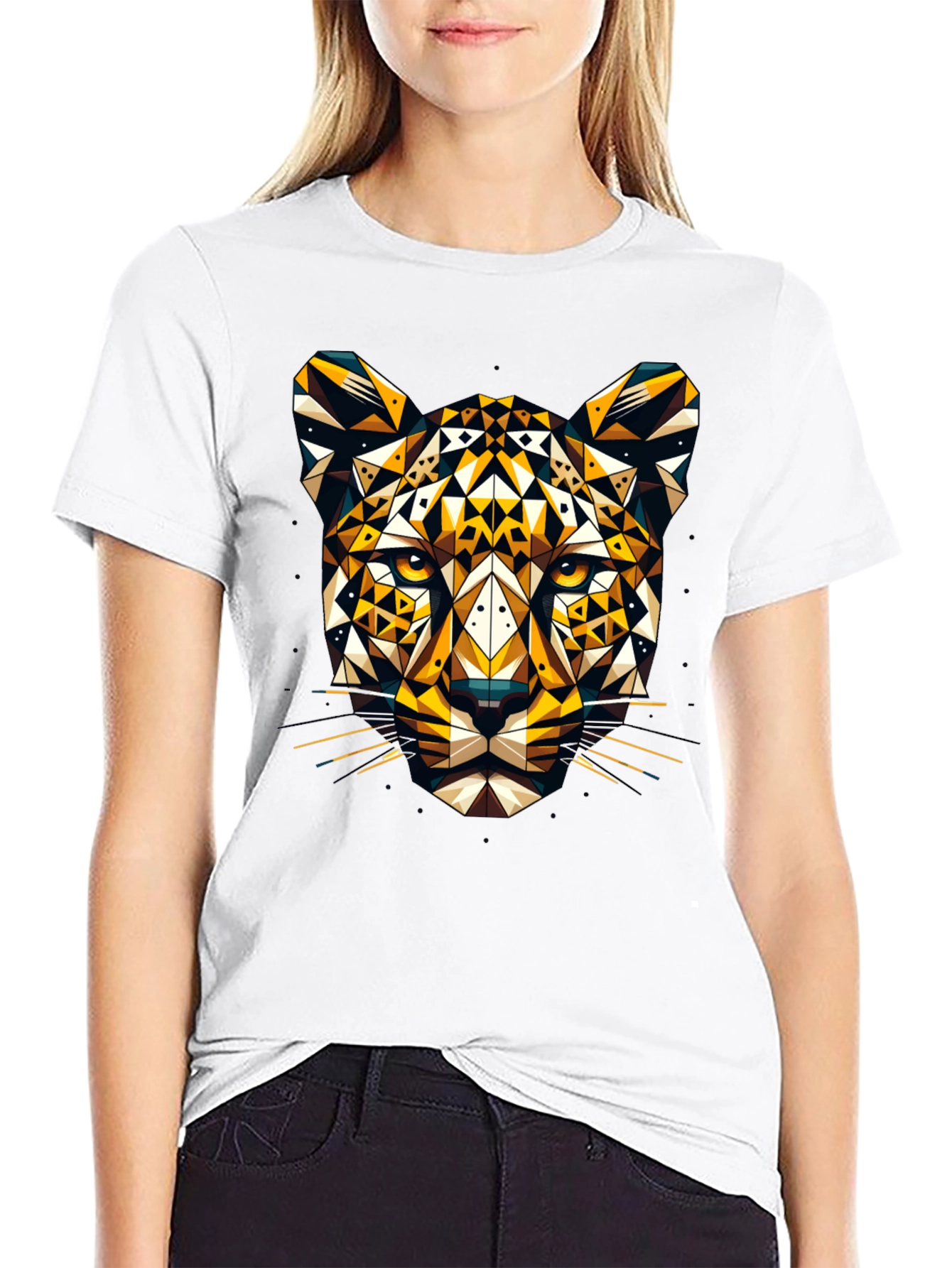 Geometric Leopard Graphic Tee - Black
