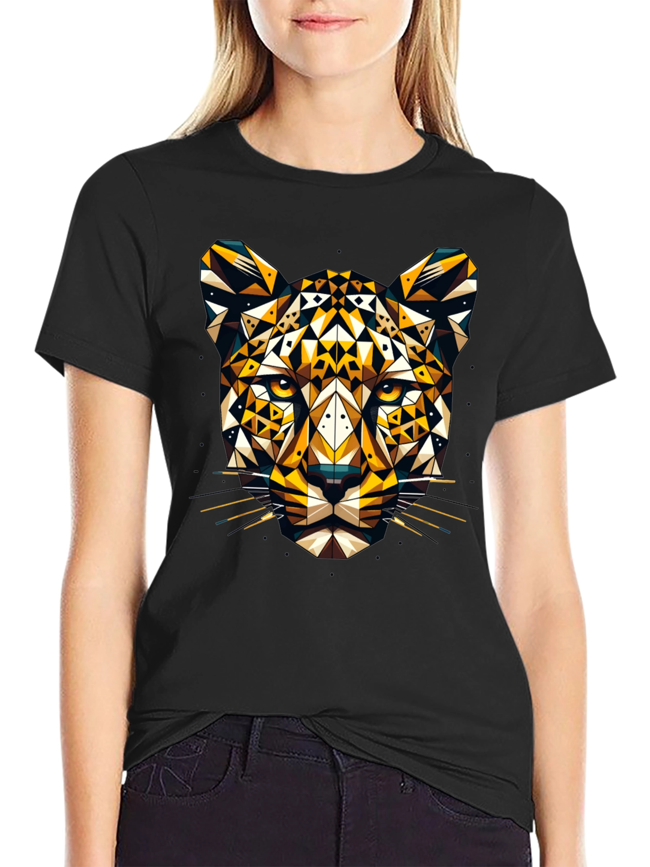 Geometric Leopard Graphic Tee - Black