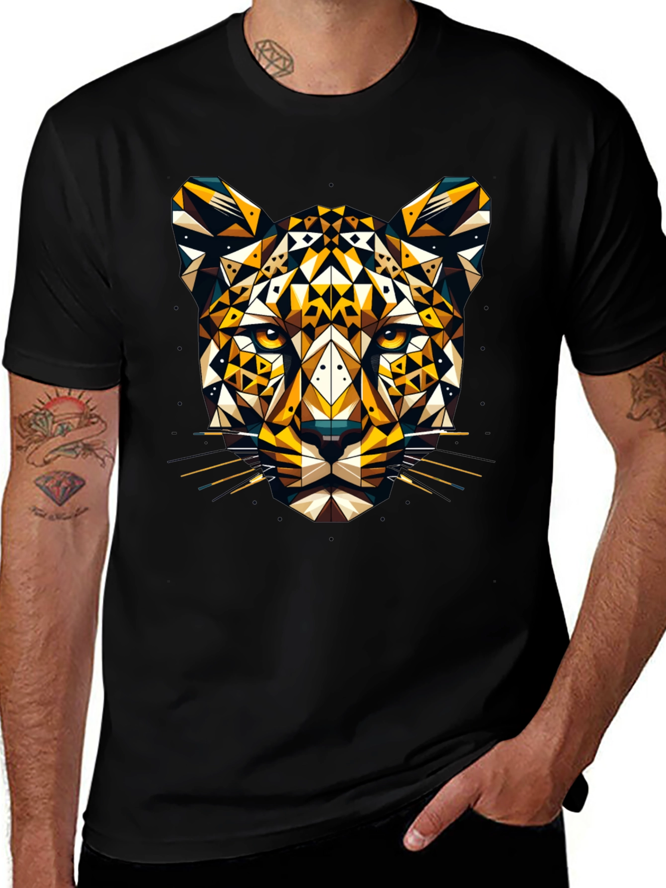 Geometric Leopard Graphic Tee - Black