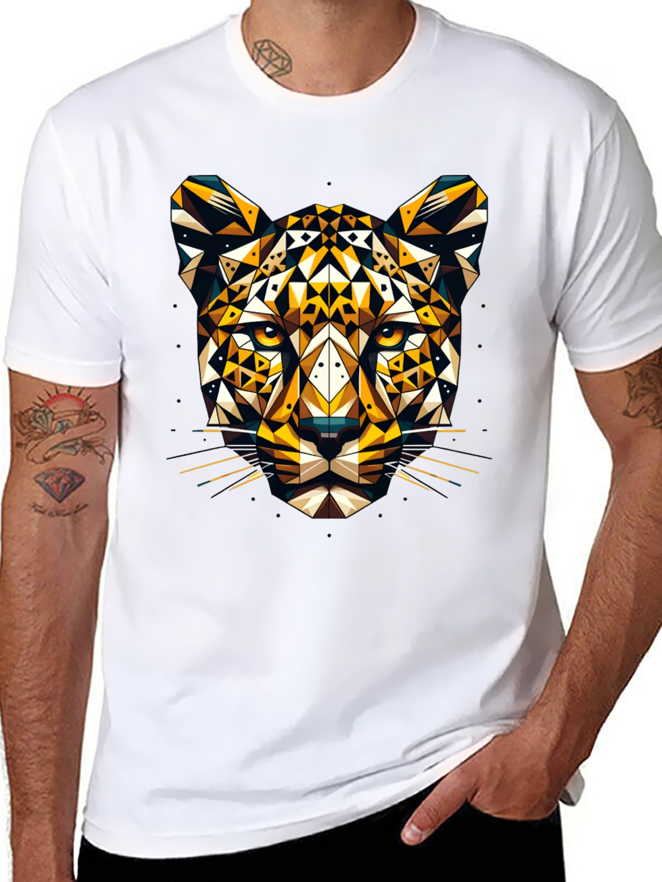 Geometric Leopard Graphic Tee - Black
