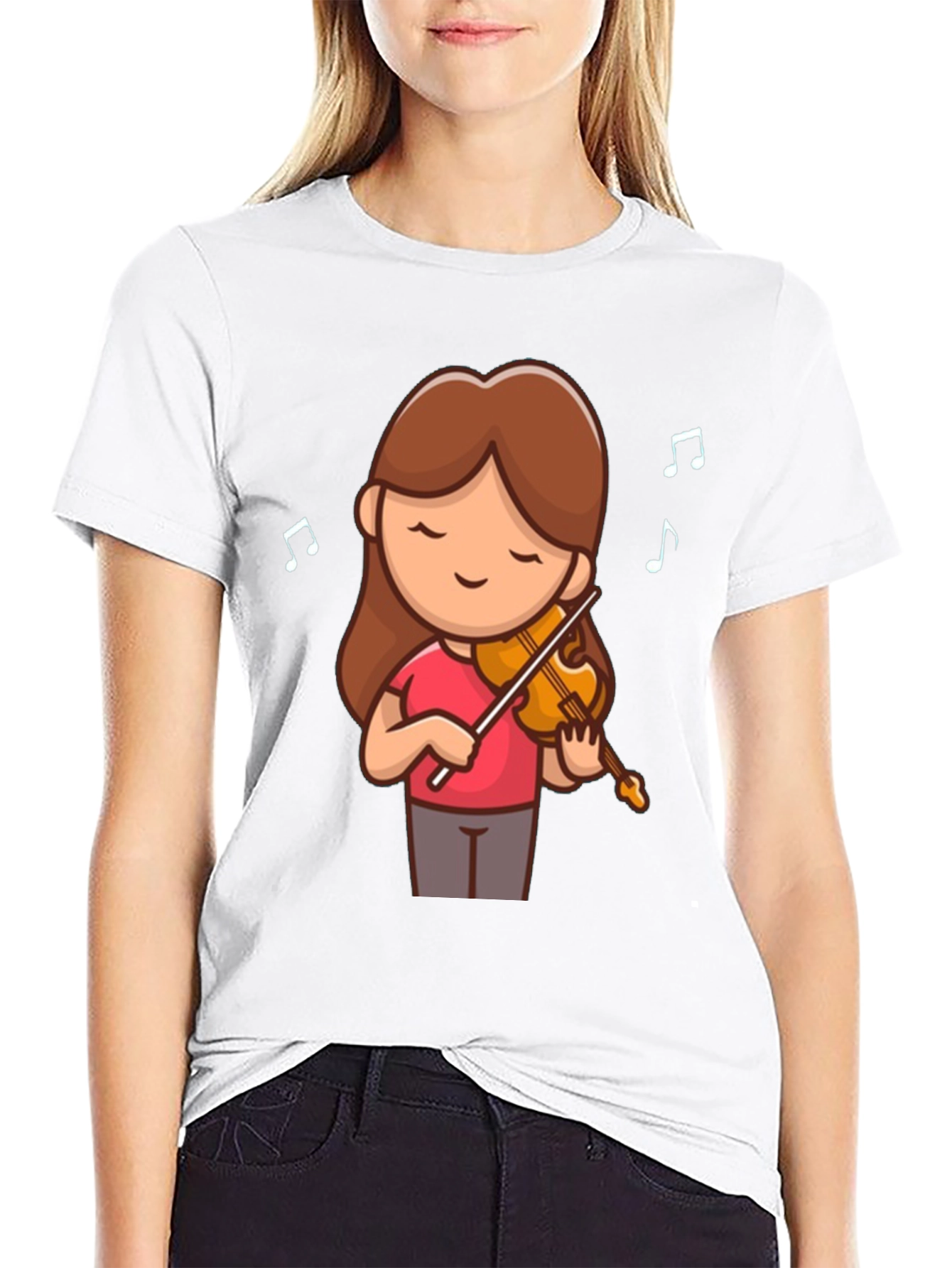 Cute Cartoon Violinist Graphic T-Shirt