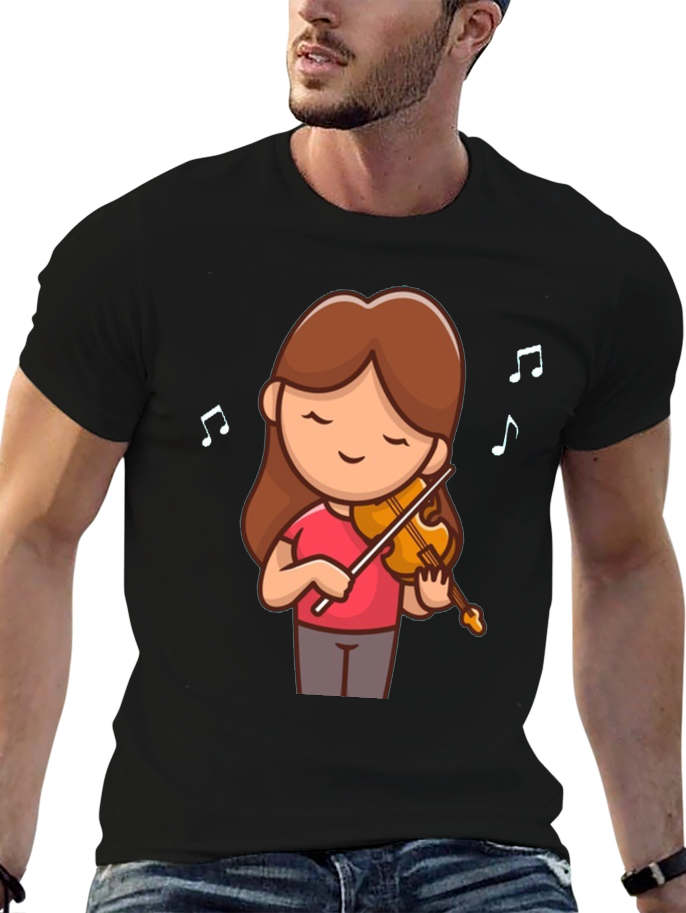 Cute Cartoon Violinist Graphic T-Shirt