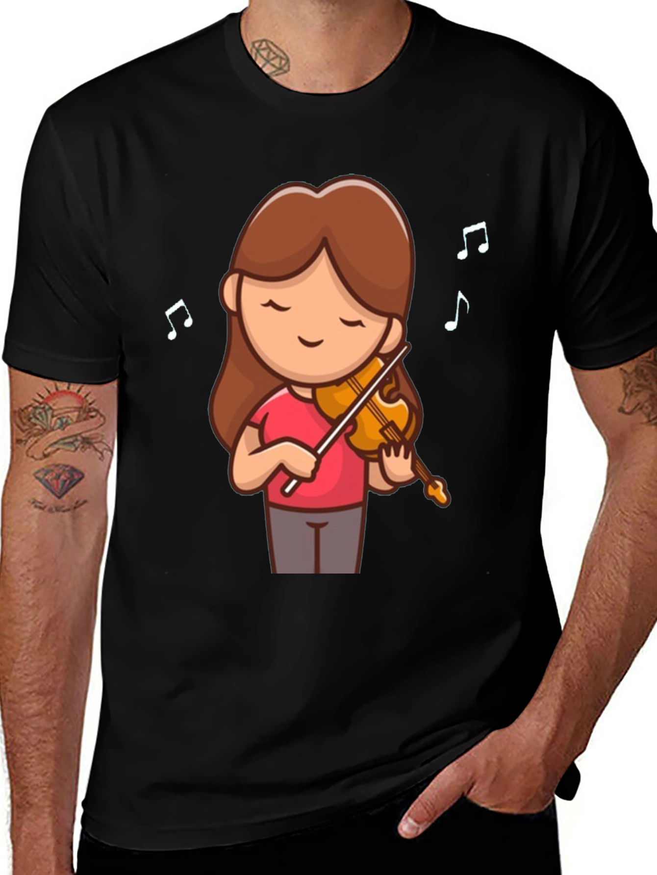Cute Cartoon Violinist Graphic T-Shirt