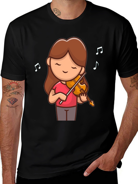Cute Cartoon Violinist Graphic T-Shirt