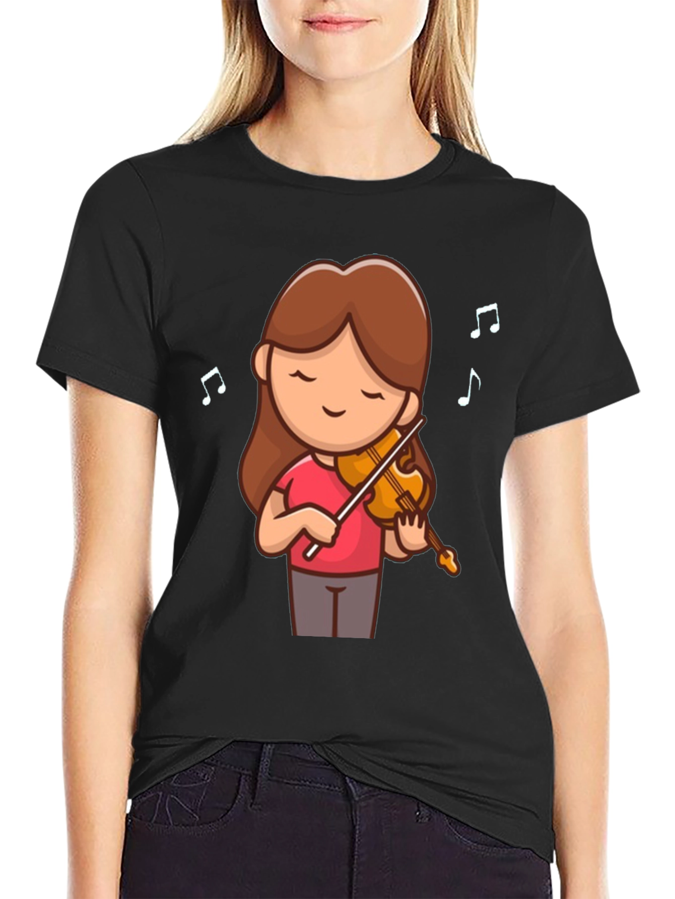 Cute Cartoon Violinist Graphic T-Shirt