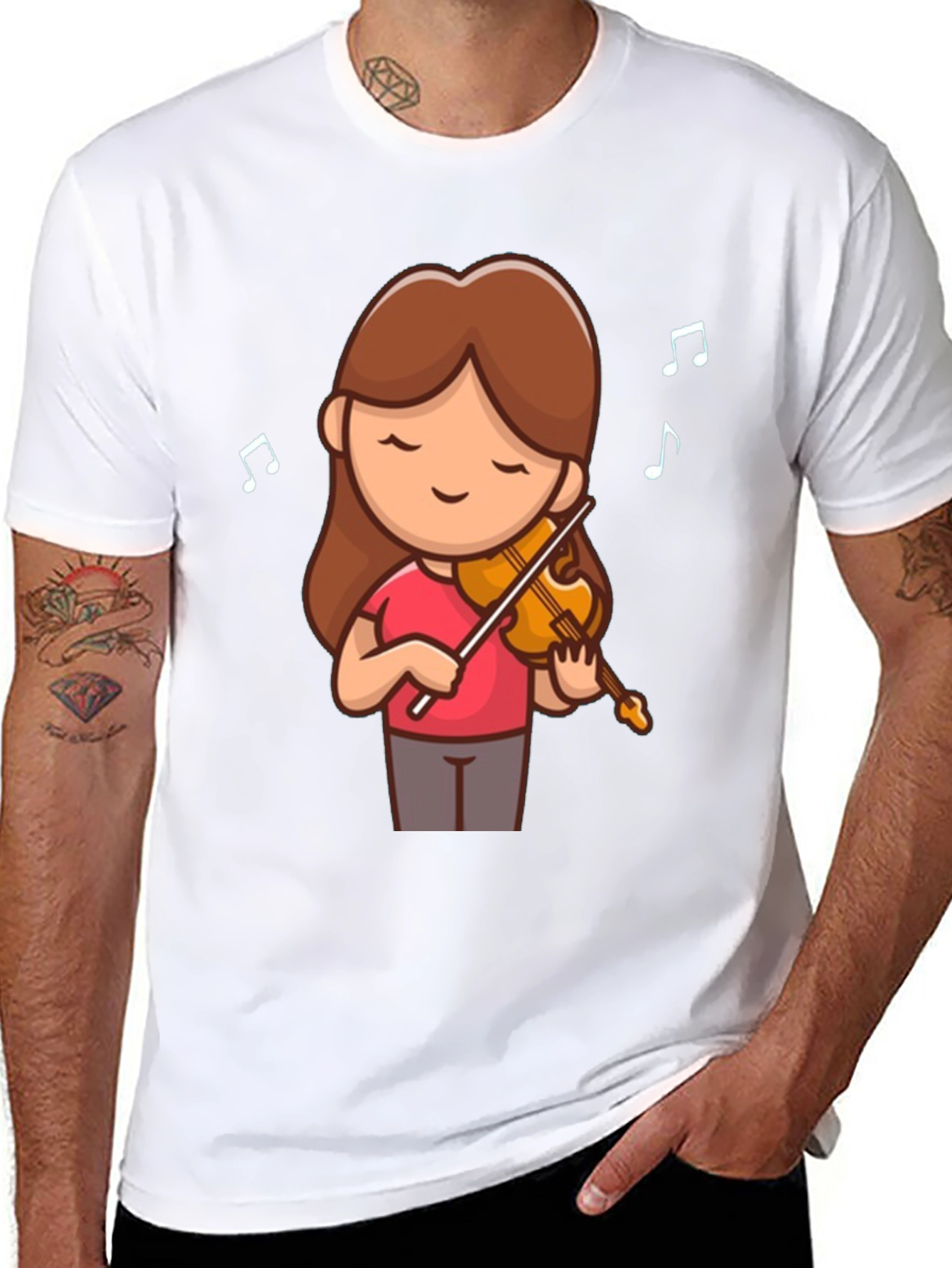 Cute Cartoon Violinist Graphic T-Shirt