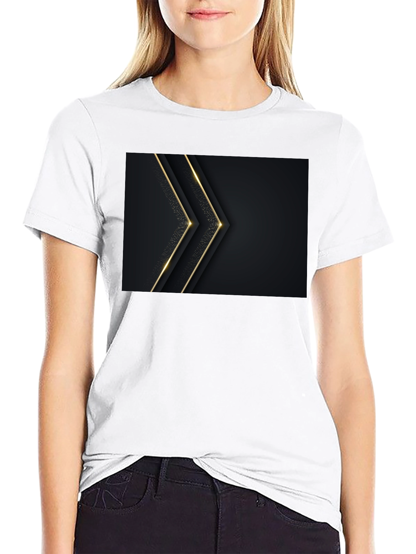 Sleek Black Tee with Gold Arrow Design