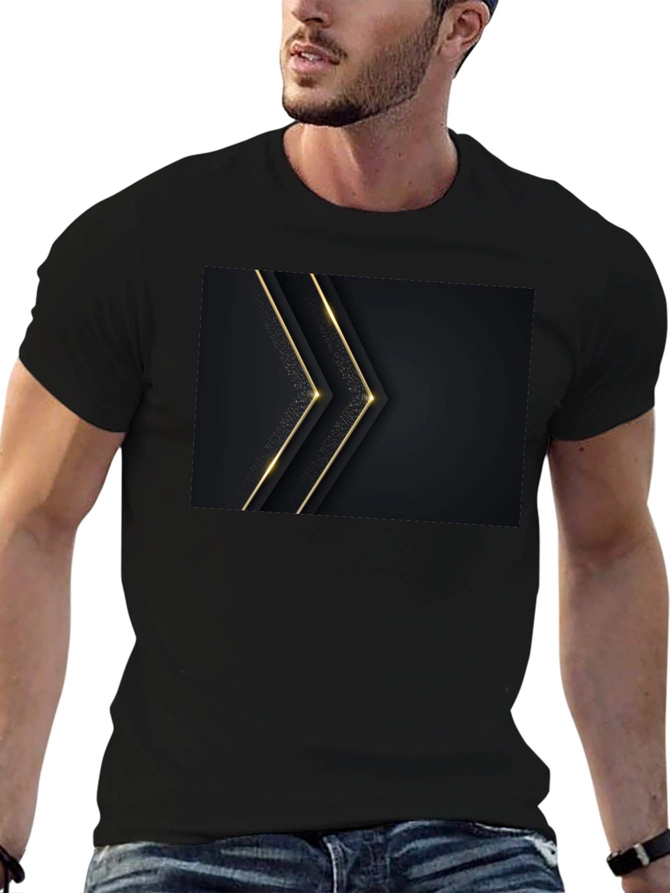Sleek Black Tee with Gold Arrow Design