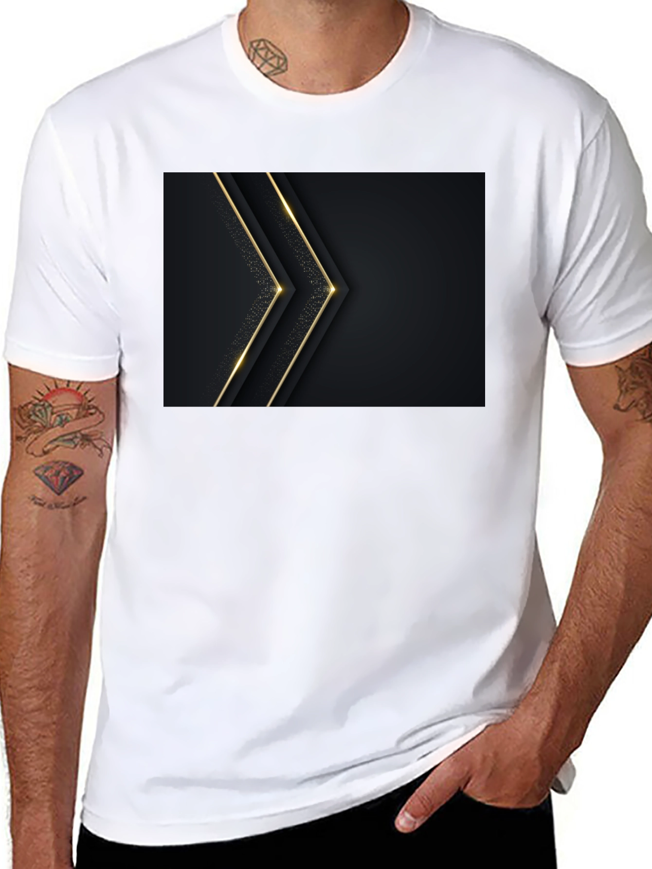 Sleek Black Tee with Gold Arrow Design