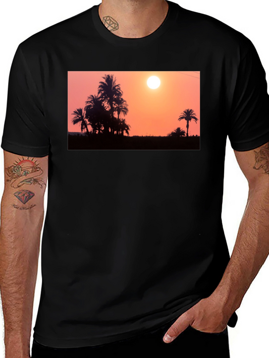 Sunset Palm Tree T-Shirt - Black