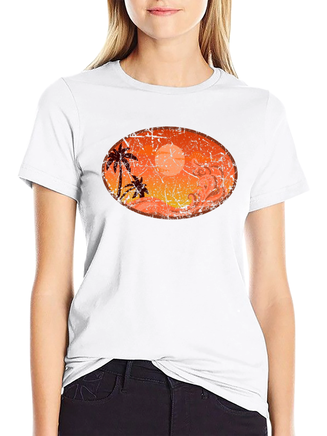 Sunset Palm Tree Graphic Black T-Shirt