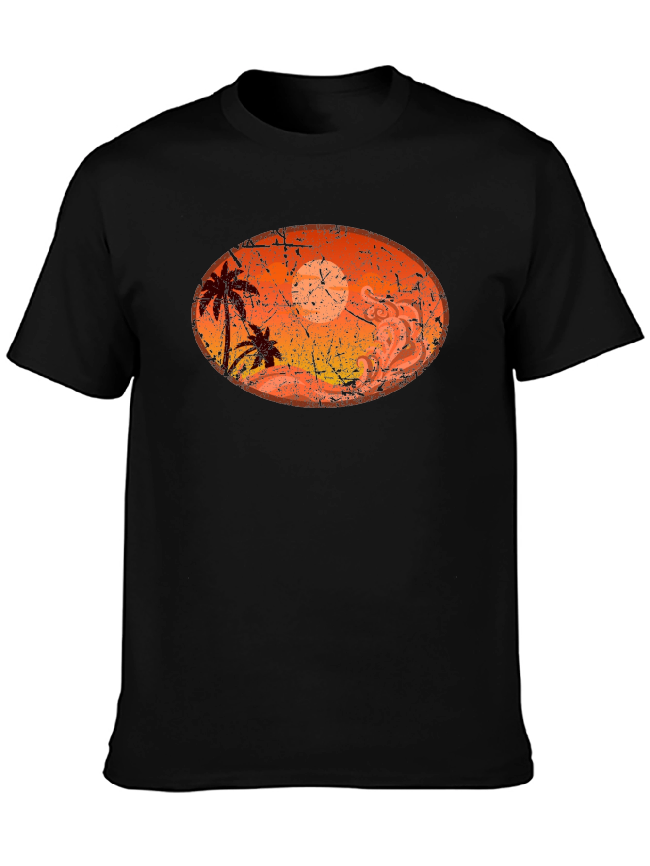 Sunset Palm Tree Graphic Black T-Shirt
