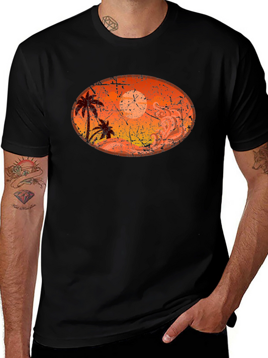 Sunset Palm Tree Graphic Black T-Shirt