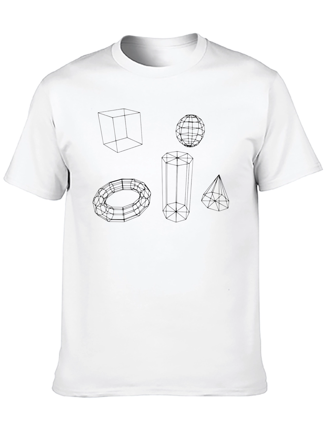 Geometric Wireframe Shapes Black T-Shirt