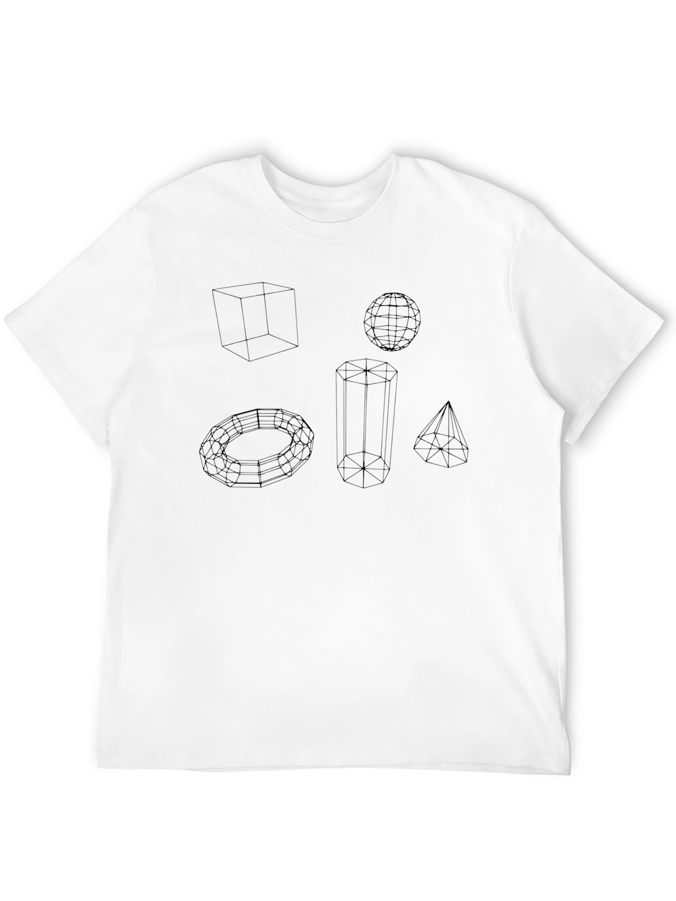 Geometric Wireframe Shapes Black T-Shirt
