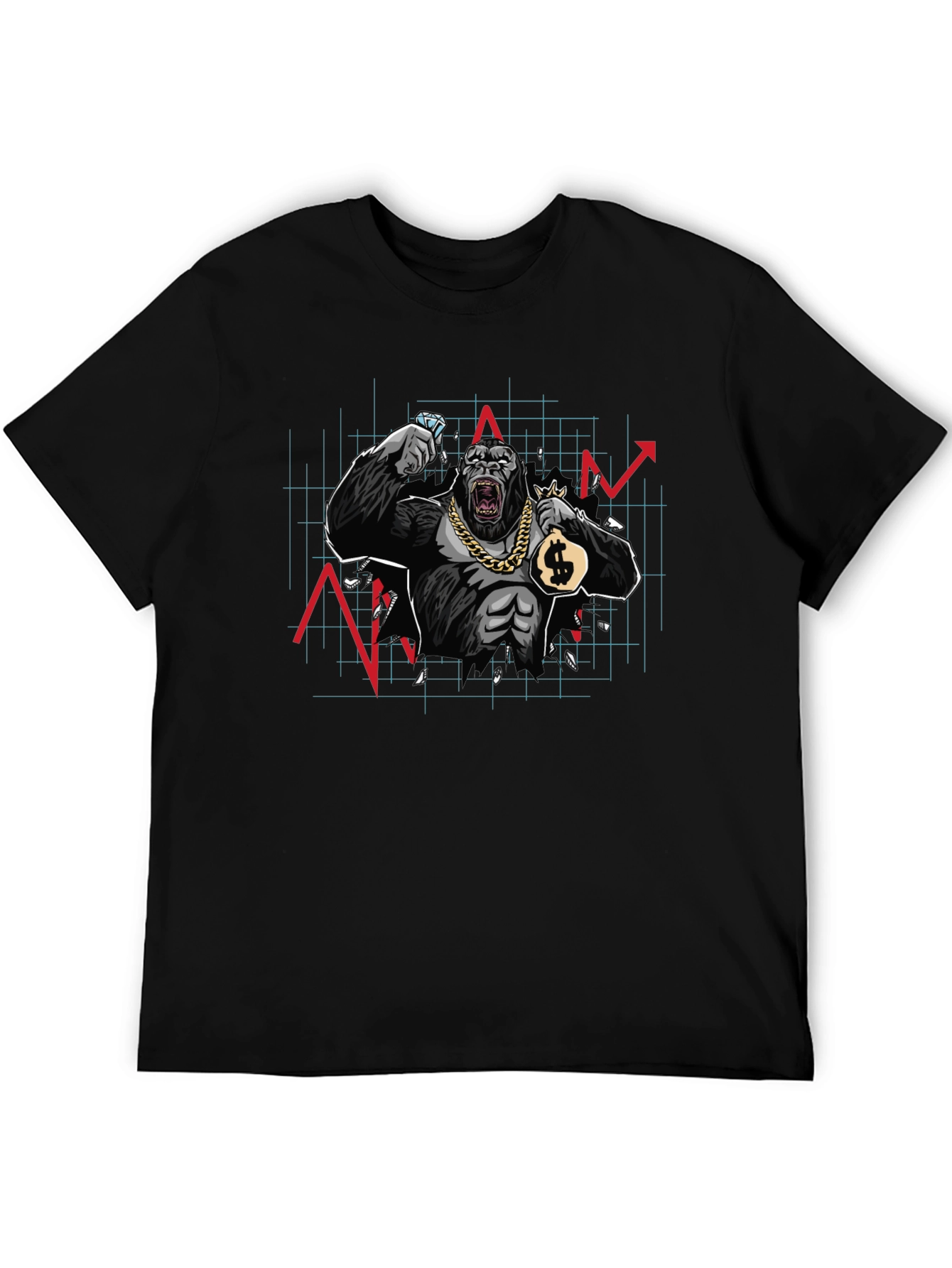 WallStreetBets Diamond Hand Gorilla Black T-Shirt