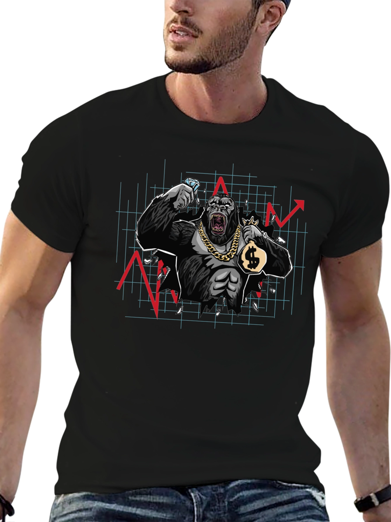 WallStreetBets Diamond Hand Gorilla Black T-Shirt
