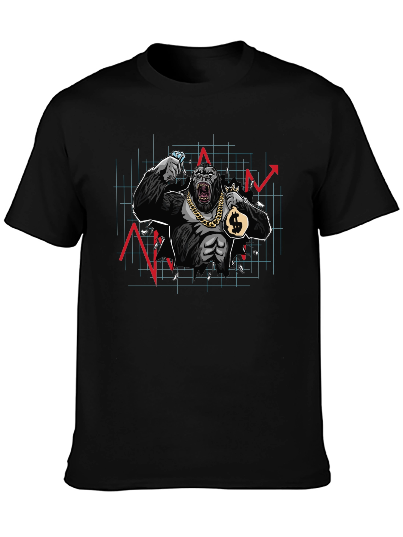 WallStreetBets Diamond Hand Gorilla Black T-Shirt