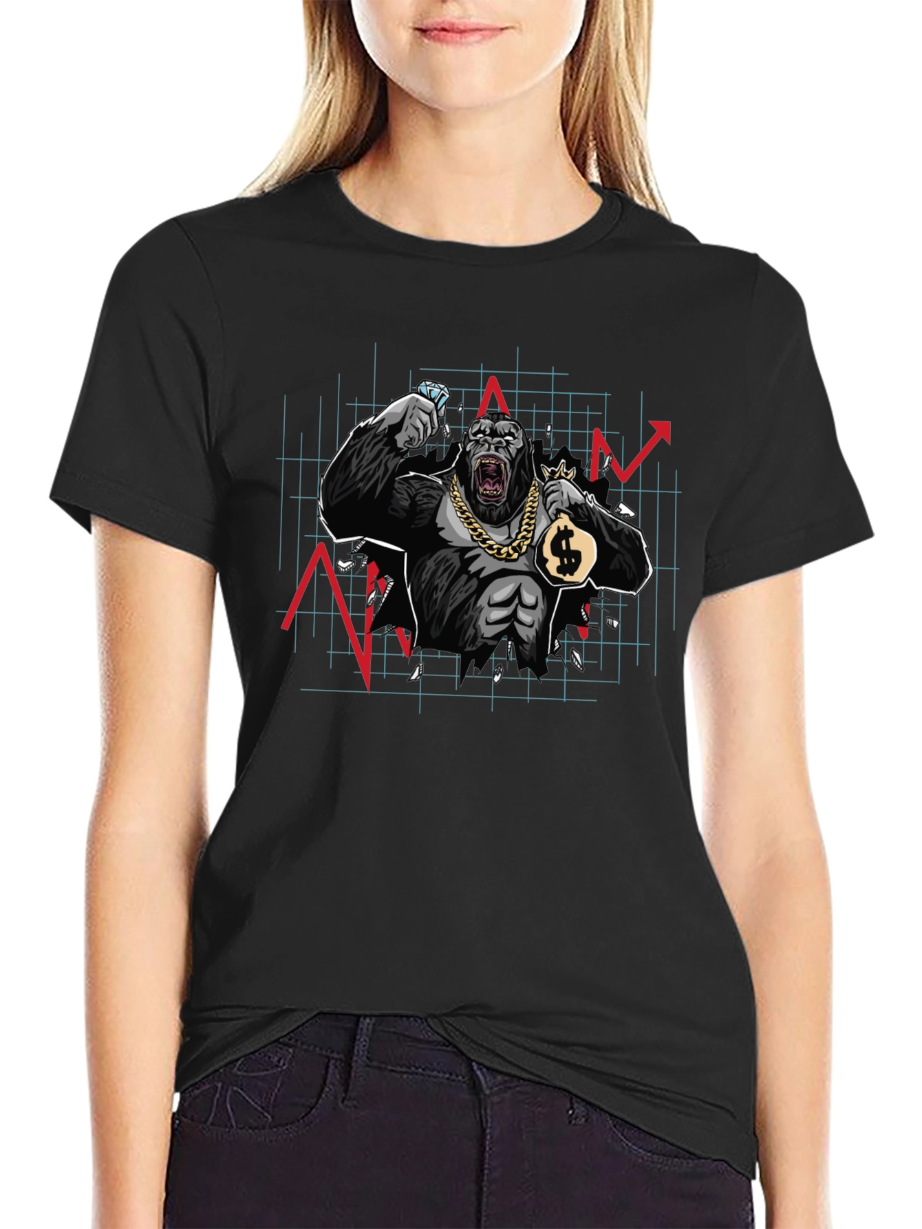 WallStreetBets Diamond Hand Gorilla Black T-Shirt