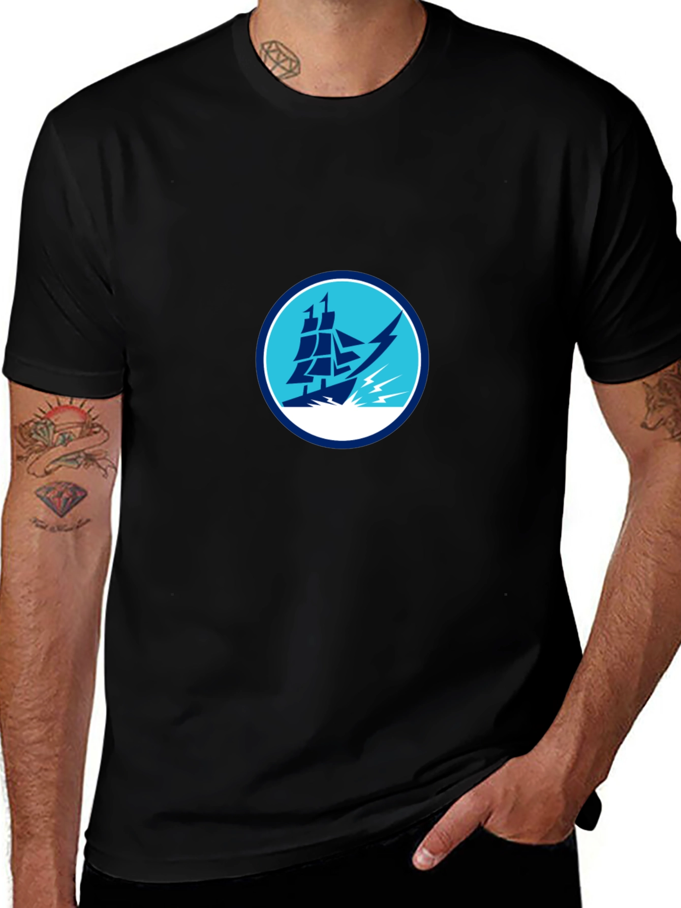 Nautical Ship Graphic Black T-Shirt