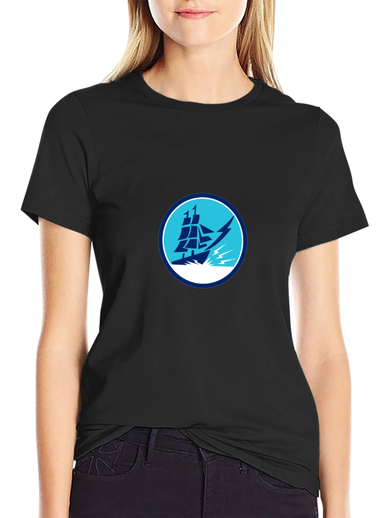 Nautical Ship Graphic Black T-Shirt