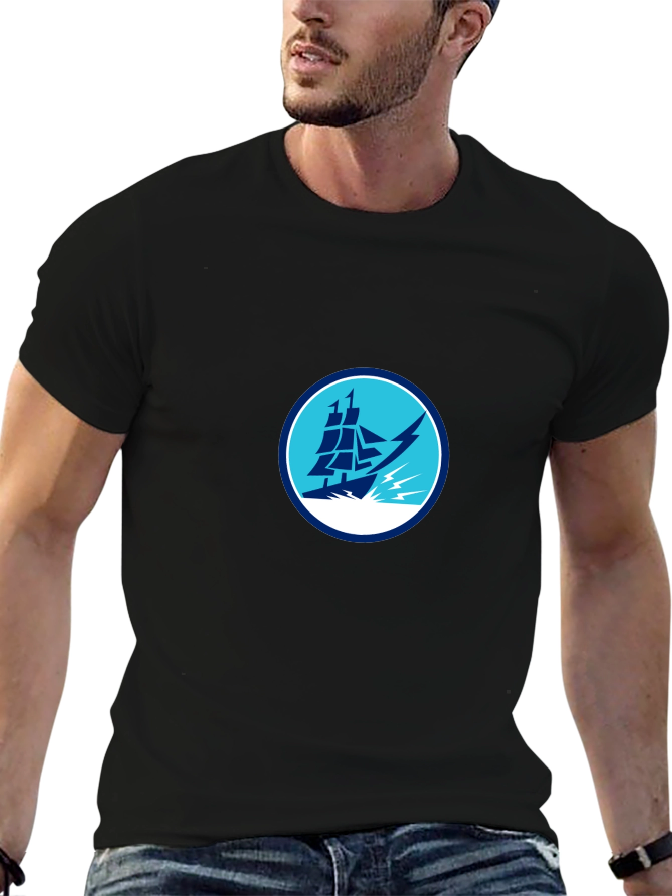 Nautical Ship Graphic Black T-Shirt