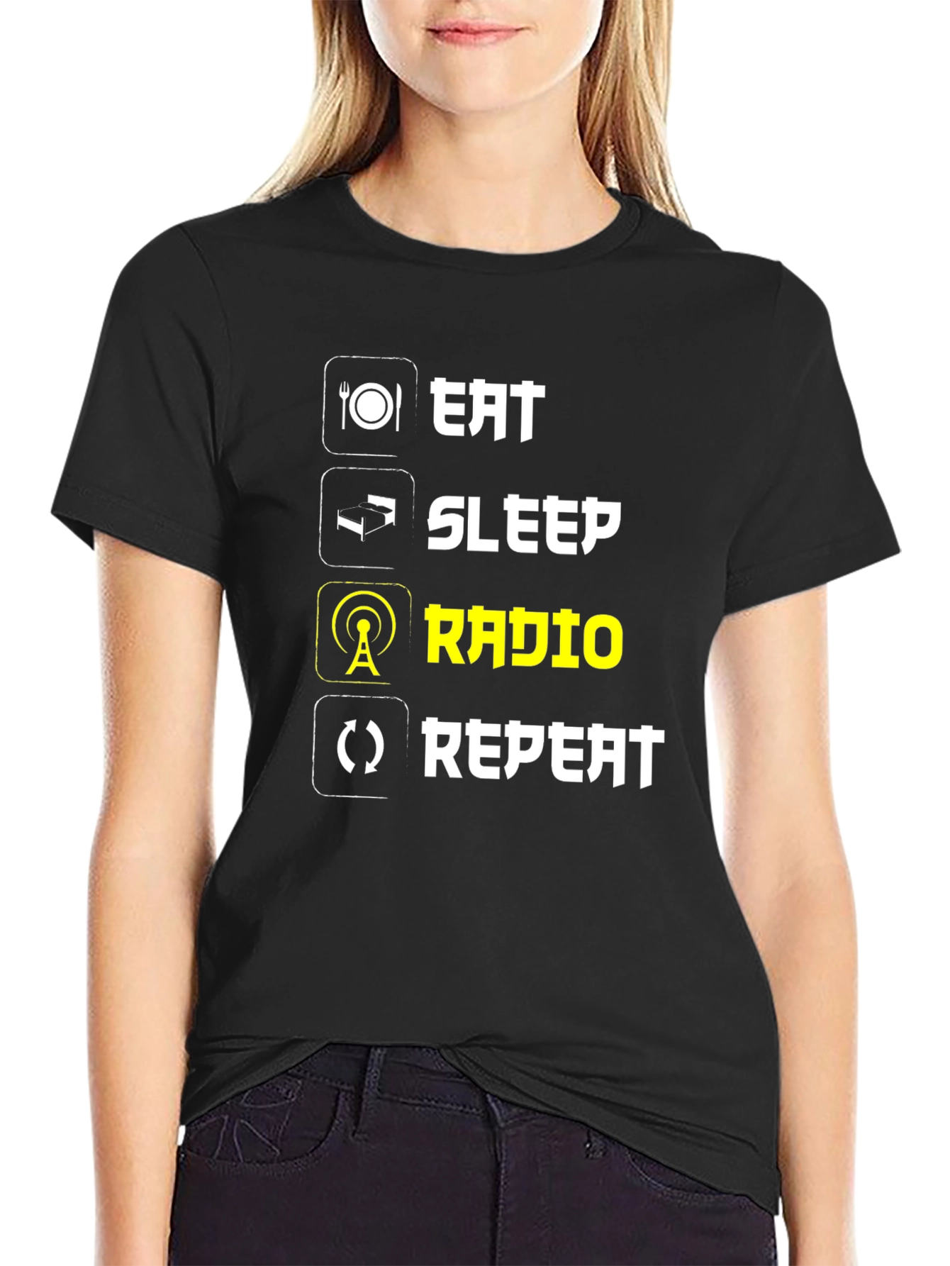 Eat Sleep Radio Repeat T-Shirt - Black