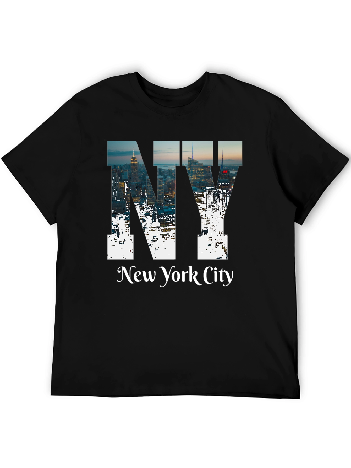 NY Cityscape Graphic Tee - Black Cotton T-Shirt