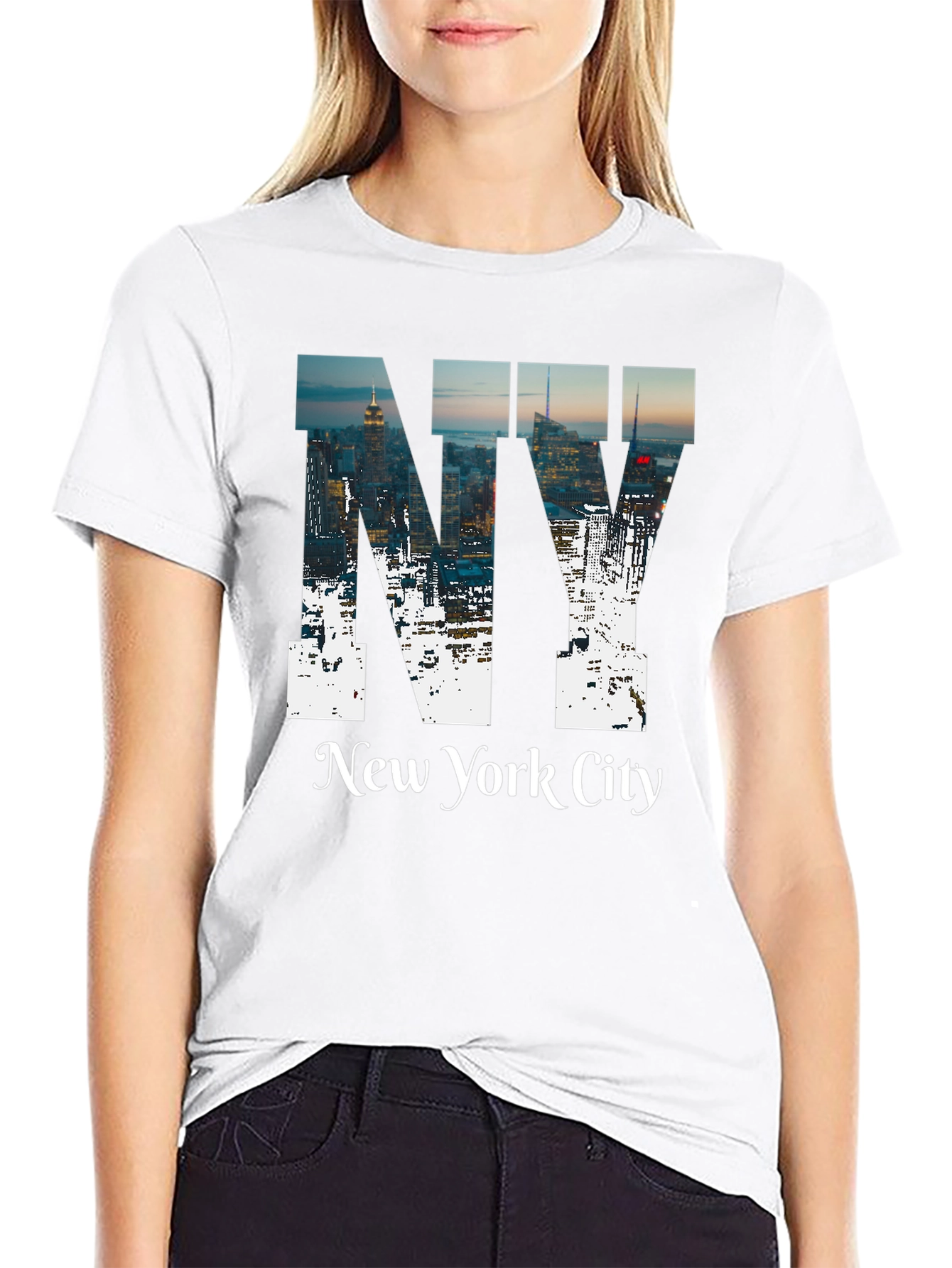 NY Cityscape Graphic Tee - Black Cotton T-Shirt