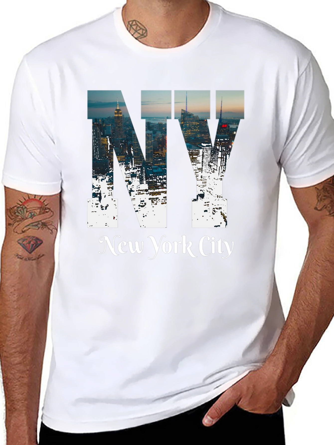 NY Cityscape Graphic Tee - Black Cotton T-Shirt