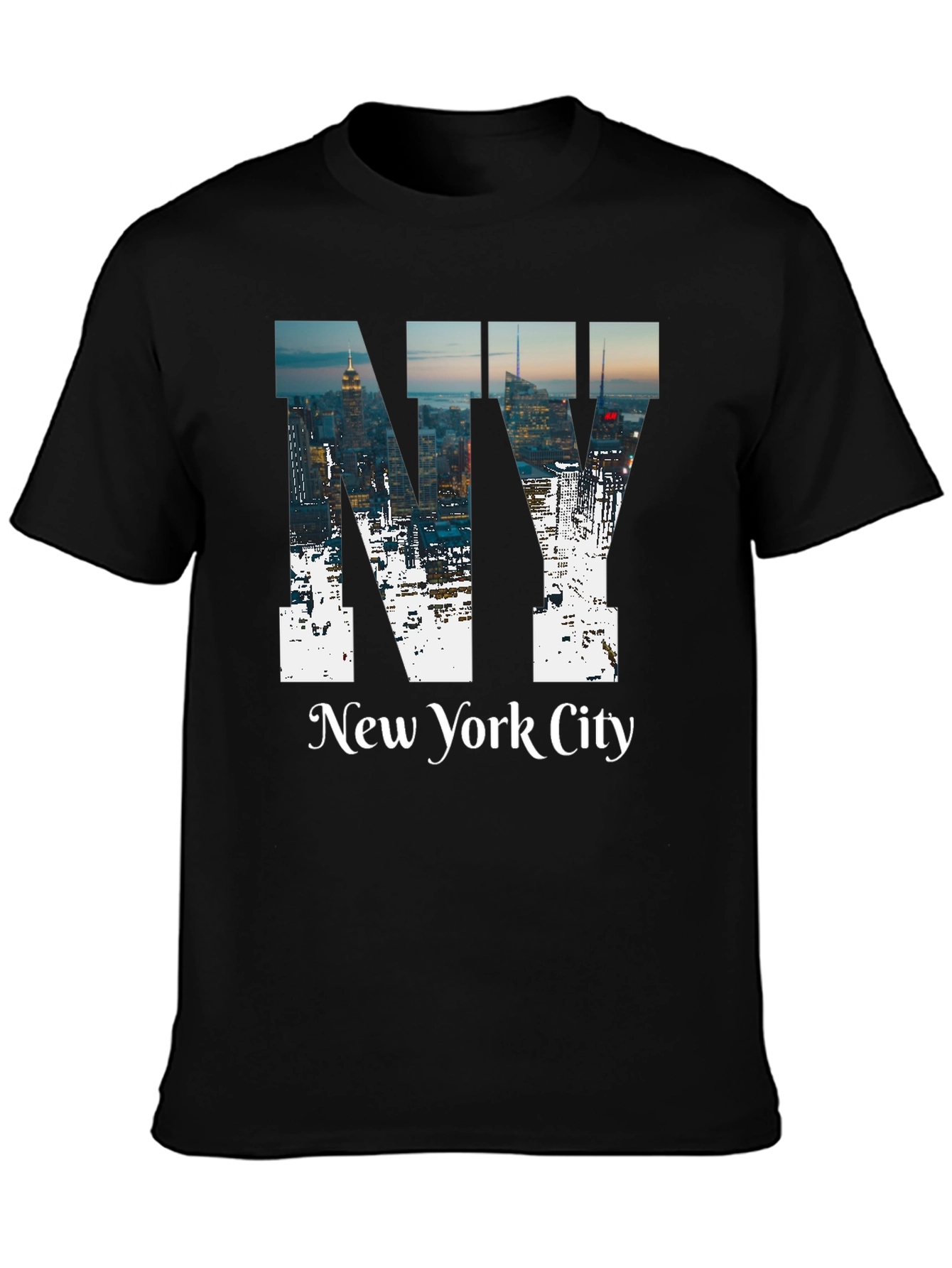 NY Cityscape Graphic Tee - Black Cotton T-Shirt