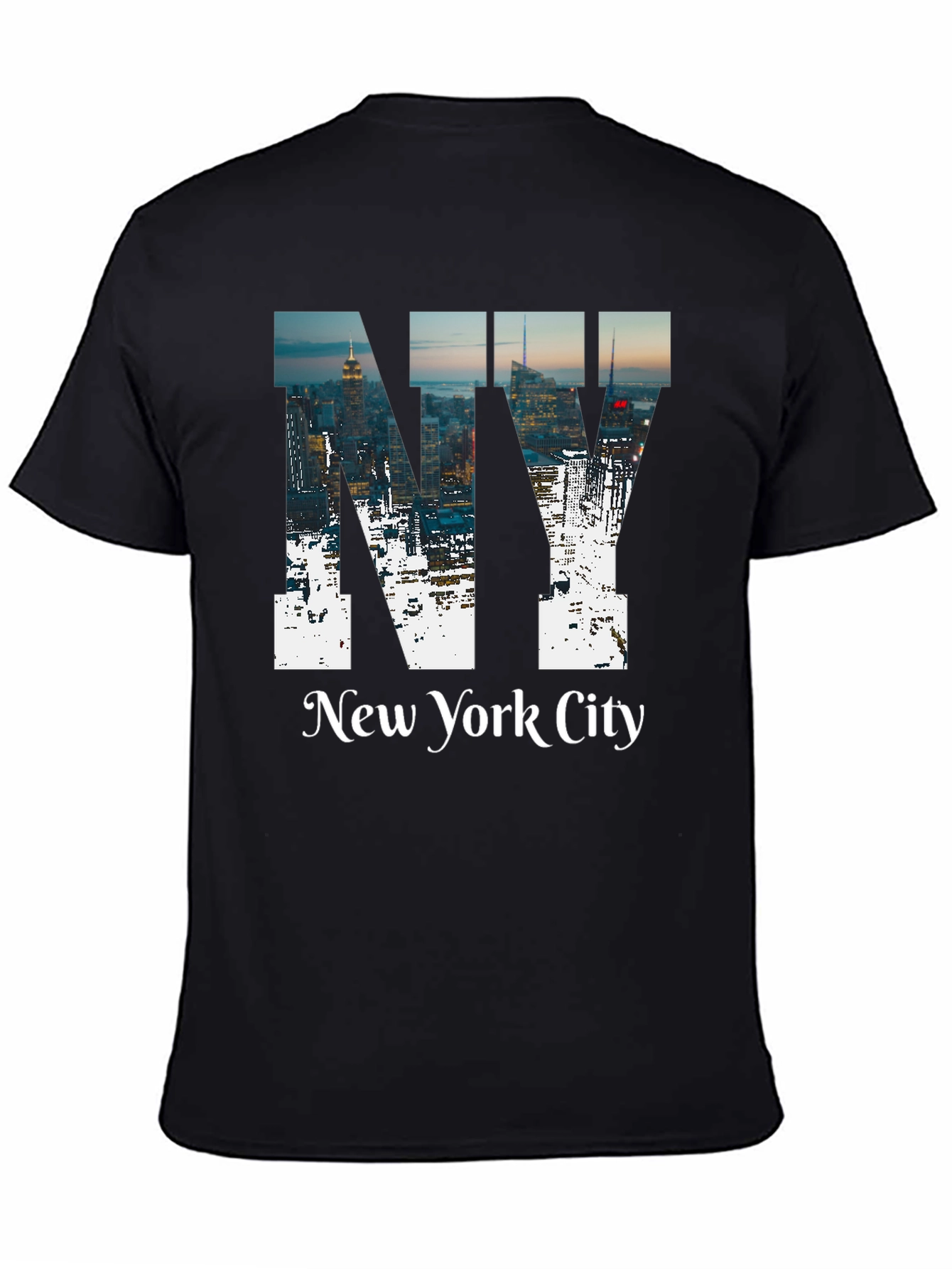 NY Cityscape Graphic Tee - Black Cotton T-Shirt