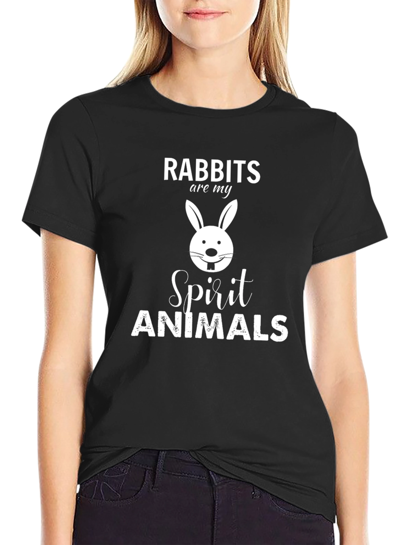 Rabbit Spirit Animal Graphic Tee - Black Cotton