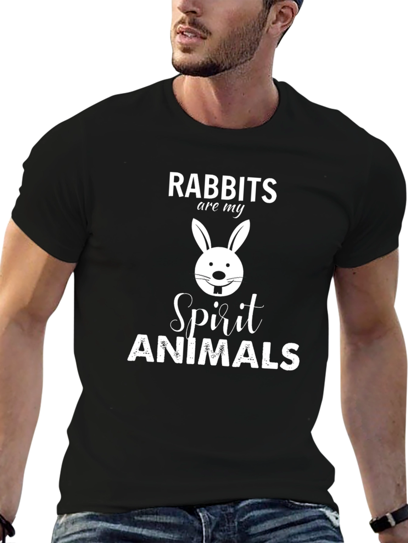 Rabbit Spirit Animal Graphic Tee - Black Cotton
