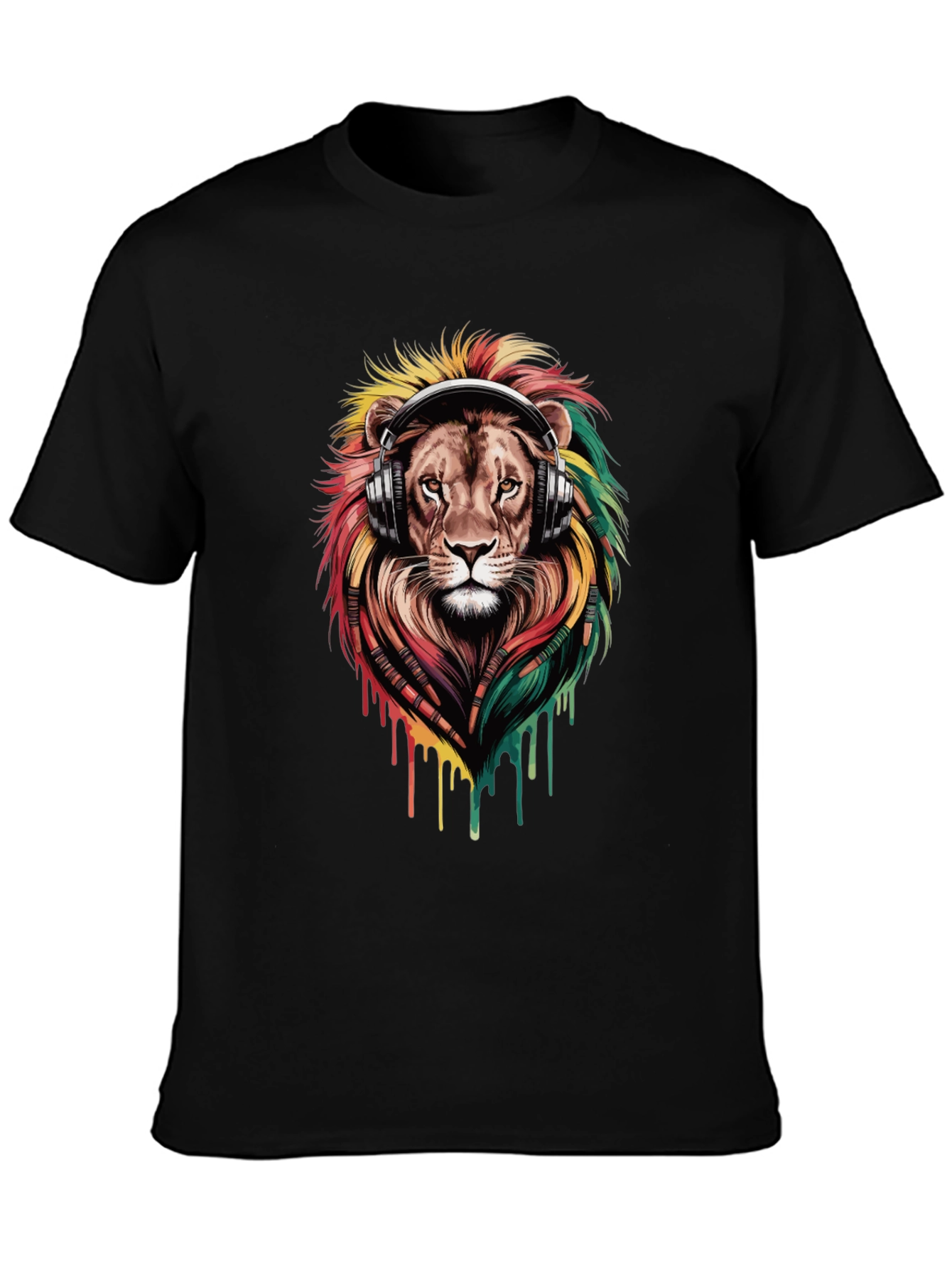 Lion Headphones Graphic Tee - Black